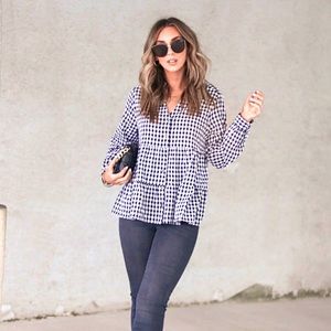 CHARLESTON GINGHAM COTTON TIERED TOP - BLACK/WHITE